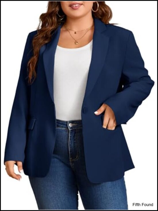 Jackets & Blazers - Plus Size Open Front Blazer Long Sleeve Work Office Suit Jacket Polyester